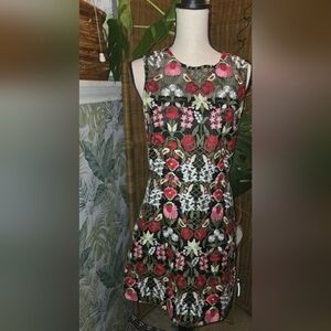 Lucy Paris Red and Pink Floral Midi Dress